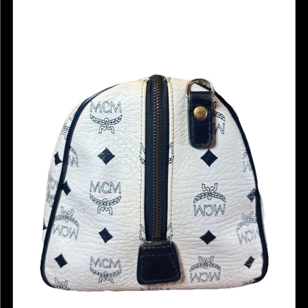 MCM Navy Blue & White Coated Canvas Viestos 2way Boston Bag Auth Vtg - Picture 4 of 16